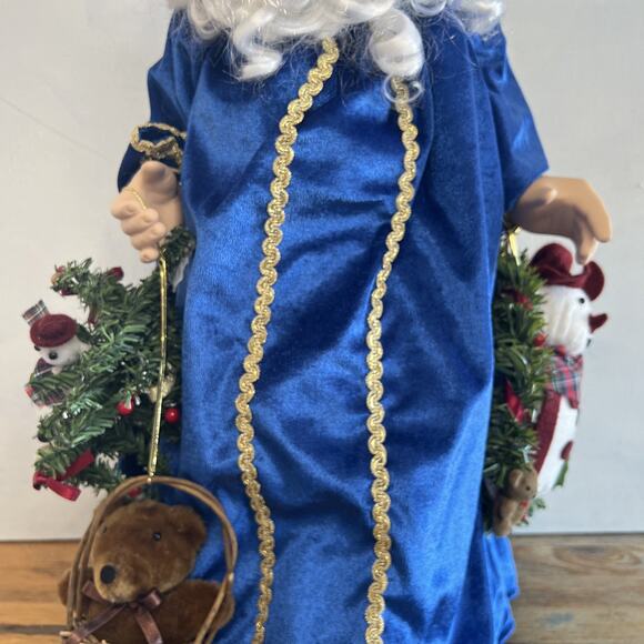 Vintage Santa Tree Topper 24 Blue Robe w/Snowman,Bear & Basket VTG Xmas Decor - Picture 3 of 11